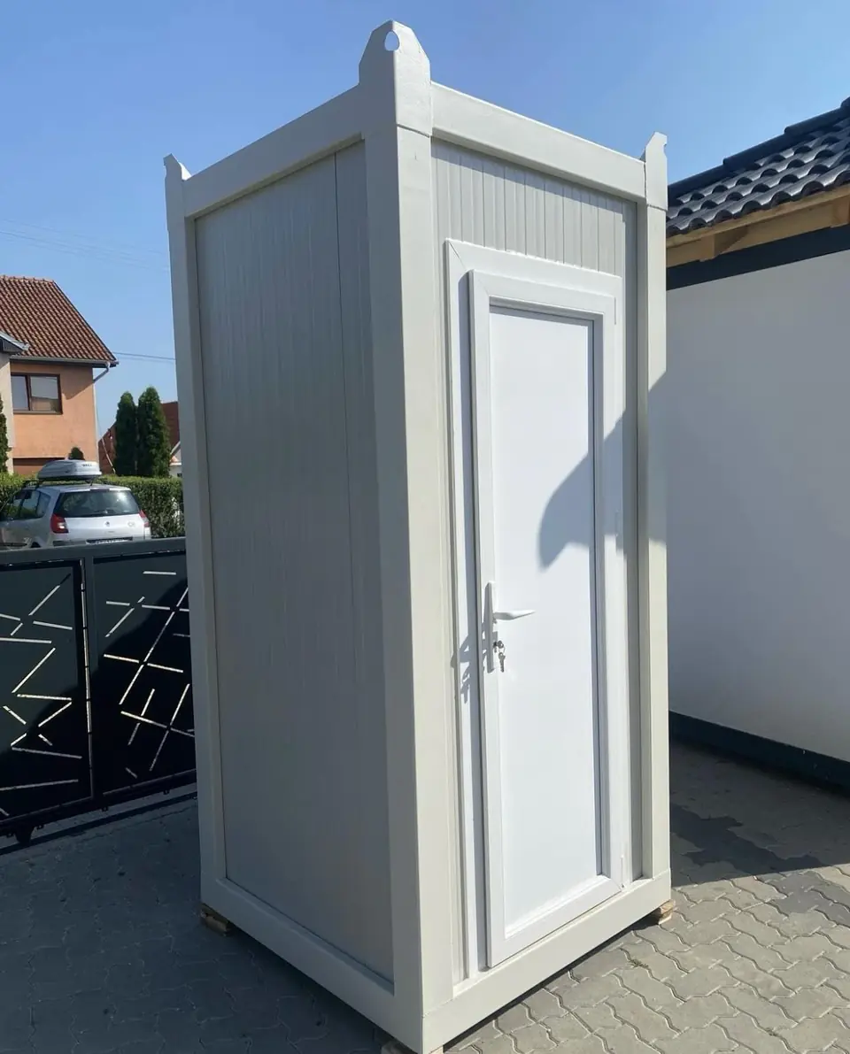 Side view of a VIP restroom cabin.